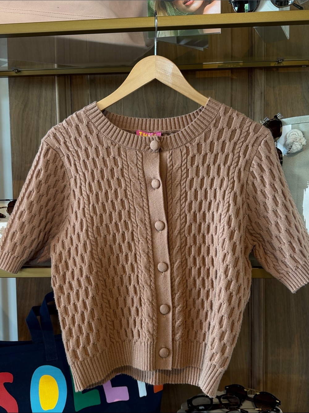 THML Dusty Taupe Cable-Knit Short Sleeve Cardigan